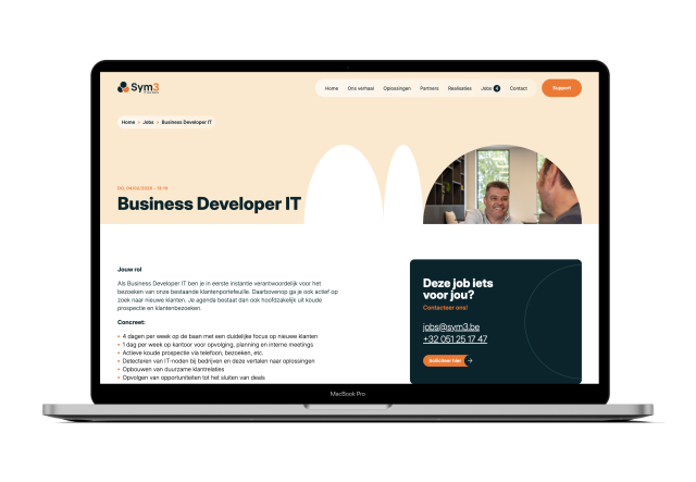 Website van Sym3, gemaakt door Webfluence